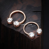 Rose Gold Classic Gem Sparkle Prong Horseshoe Circular Barbell-Clear