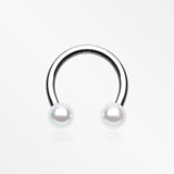 Luster Pearlescent Ball Ends Horseshoe Circular Barbell-White