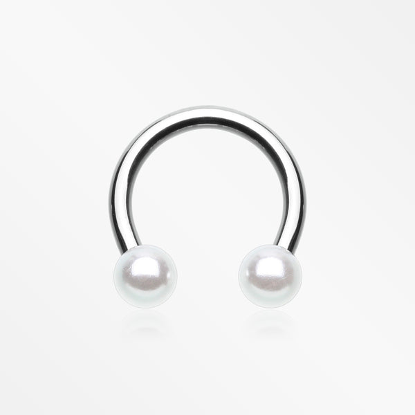 Luster Pearlescent Ball Ends Horseshoe Circular Barbell-White