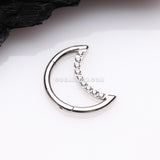Brilliant Sparkle Gem Lined Crescent Moon Seamless Clicker Hoop Ring-Clear