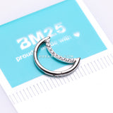 Brilliant Sparkle Gem Lined Crescent Moon Seamless Clicker Hoop Ring-Clear
