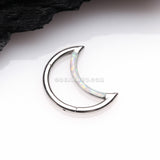 Fire Opal Lined Crescent Moon Seamless Clicker Hoop Ring-White Opal