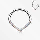Fire Opal Lined Sparkle Chevron Seamless Clicker Hoop Ring-White