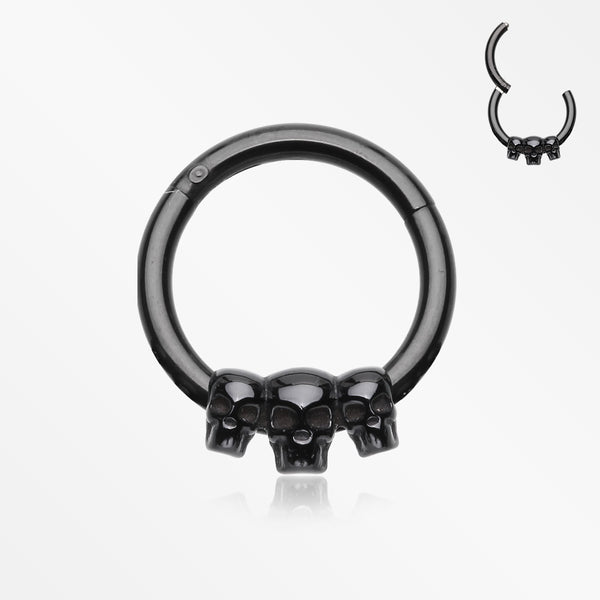 Blackline Triple Death Skull Seamless Clicker Hoop Ring