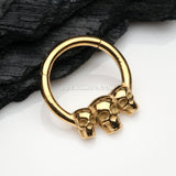 Golden Triple Death Skull Seamless Clicker Hoop Ring