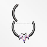 Triple Marquise Multi-Gem Sparkle Seamless Clicker Hoop Ring-Black/Aurora Borealis