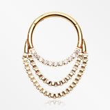 Golden Majestic Sparkle Double Chained Seamless Clicker Hoop Ring-Clear Gem