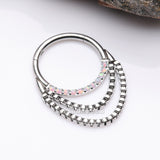 Majestic Fire Opal Double Chained Seamless Clicker Hoop Ring-White Opal