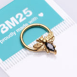 Golden Majestic Queen Bee Sparkle Steel Seamless Clicker Hoop Ring-Black