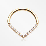 Golden Brilliant Sparkle Chevron Seamless Clicker Hoop Ring-Clear Gem