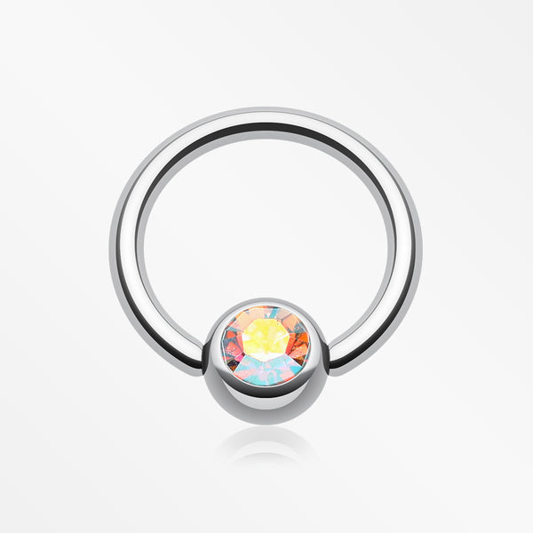 Gem Ball Steel Captive Bead Ring-Aurora Borealis