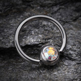 Gem Ball Steel Captive Bead Ring-Aurora Borealis