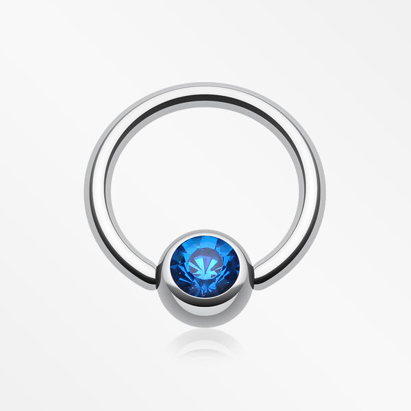 Gem Ball Steel Captive Bead Ring-Blue