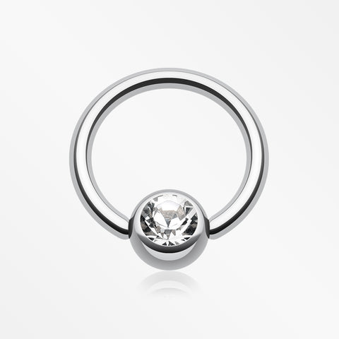 Gem Ball Steel Captive Bead Ring-Clear Gem