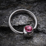 Gem Ball Steel Captive Bead Ring-Pink