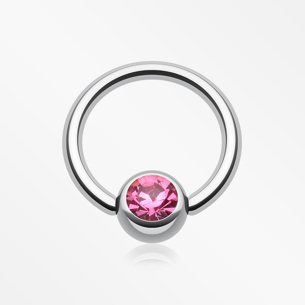 Gem Ball Steel Captive Bead Ring-Pink