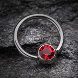 Gem Ball Steel Captive Bead Ring-Red