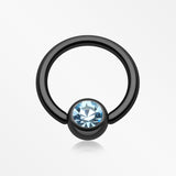 Colorline PVD Gem Ball Captive Bead Ring-Black/Aqua