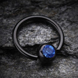 Colorline PVD Gem Ball Captive Bead Ring-Black/Blue