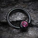 Colorline PVD Gem Ball Captive Bead Ring-Black/Pink
