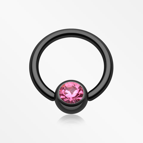 Colorline PVD Gem Ball Captive Bead Ring-Black/Pink