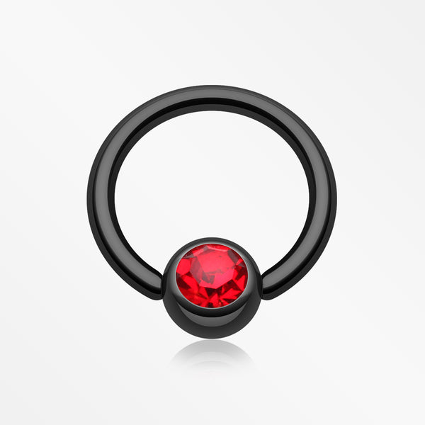 Colorline PVD Gem Ball Captive Bead Ring-Black/Red