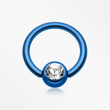 Colorline PVD Gem Ball Captive Bead Ring-Blue/Clear