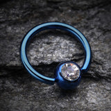 Colorline PVD Gem Ball Captive Bead Ring-Blue/Clear