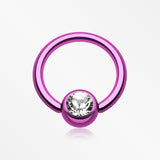 Colorline PVD Gem Ball Captive Bead Ring-Purple/Clear