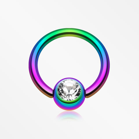 Colorline PVD Gem Ball Captive Bead Ring-Rainbow/Clear