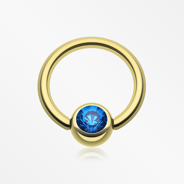 Gold Plated Gem Ball Captive Bead Ring-Blue