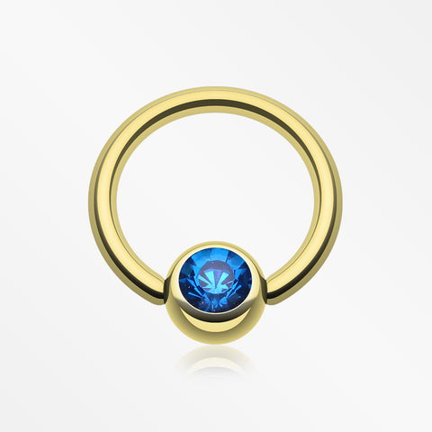 Gold Plated Gem Ball Captive Bead Ring-Blue
