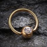 Gold Plated Gem Ball Captive Bead Ring-Clear Gem