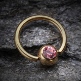 Gold Plated Gem Ball Captive Bead Ring-Pink