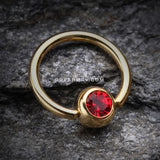 Gold Plated Gem Ball Captive Bead Ring-Red