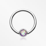 Opalescent Sparkle Steel Captive Bead Ring-Purple