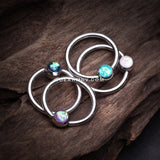 Opalescent Sparkle Steel Captive Bead Ring-Teal