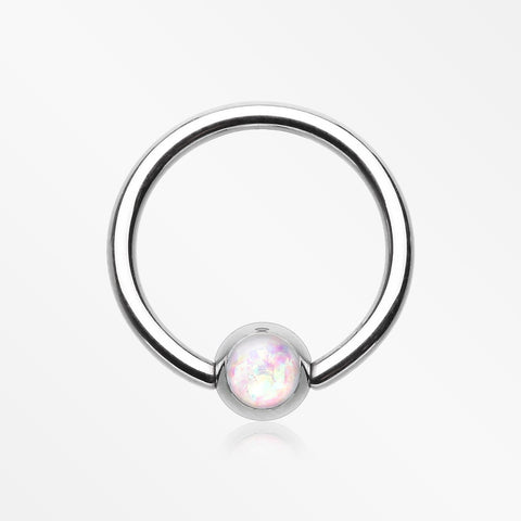 Opalescent Sparkle Steel Captive Bead Ring-White