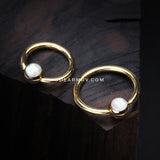 Golden Opalescent Sparkle Captive Bead Ring-White