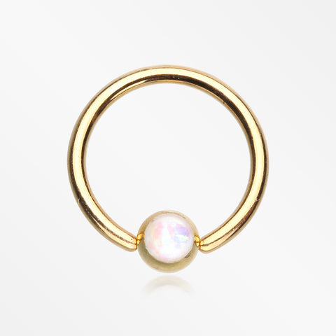 Golden Opalescent Sparkle Captive Bead Ring-White