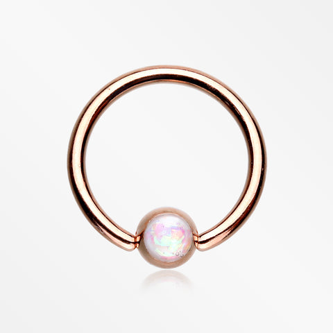 Rose Gold Opalescent Sparkle Captive Bead Ring-White