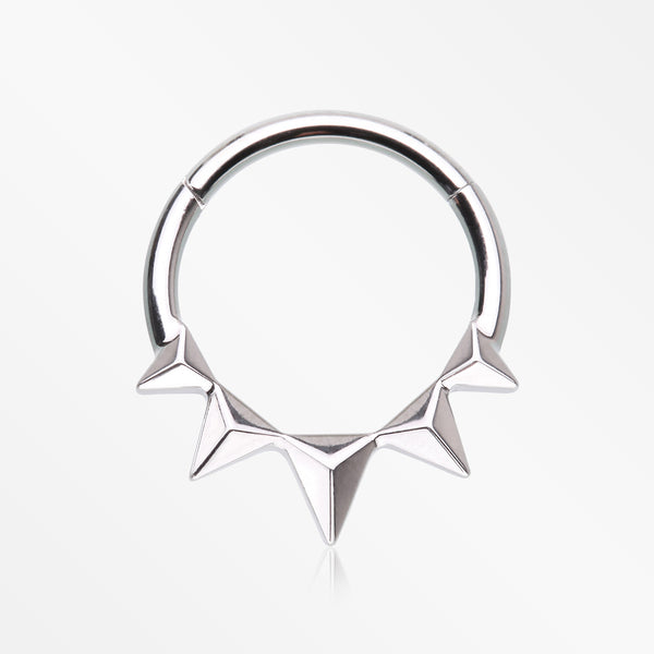 Triangle Pyramid Studded Spike Steel Clicker Hoop Ring