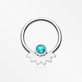Tribal Turquoise Floral Elegance Steel Captive Bead Ring-White/Turquoise