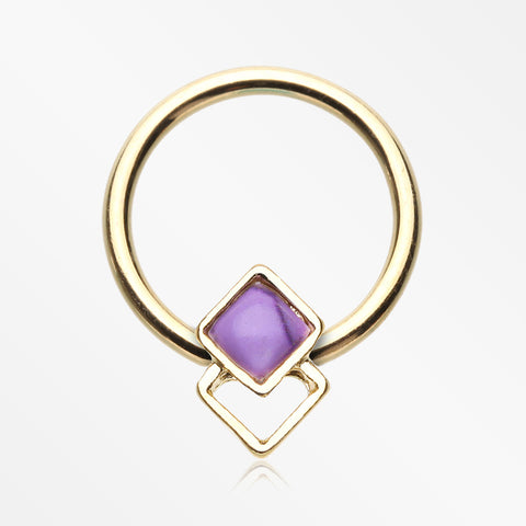 Golden Aphrodite Stone Tessel Captive Bead Ring-Purple
