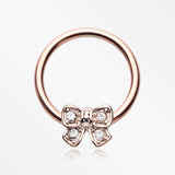 Rose Gold Dainty Bow-Tie Sparkle Captive Bead Ring-Clear