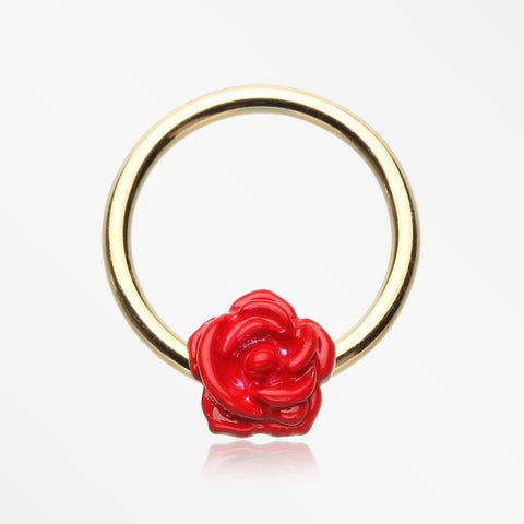 Golden Romantic Red Rose Captive Bead Ring-Red