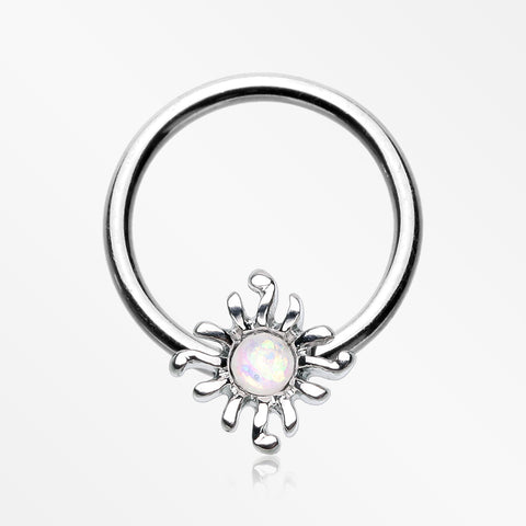 Blazing Opalescent Sun Sparkle Captive Bead Ring-White