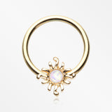Golden Blazing Opalescent Sun Sparkle Captive Bead Ring-White