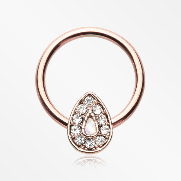 Rose Gold Avice Opalescent Sparkle Captive Bead Ring-Clear/White