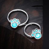 Adorable Paw Print Opalescent Sparkle Captive Bead Ring-Teal